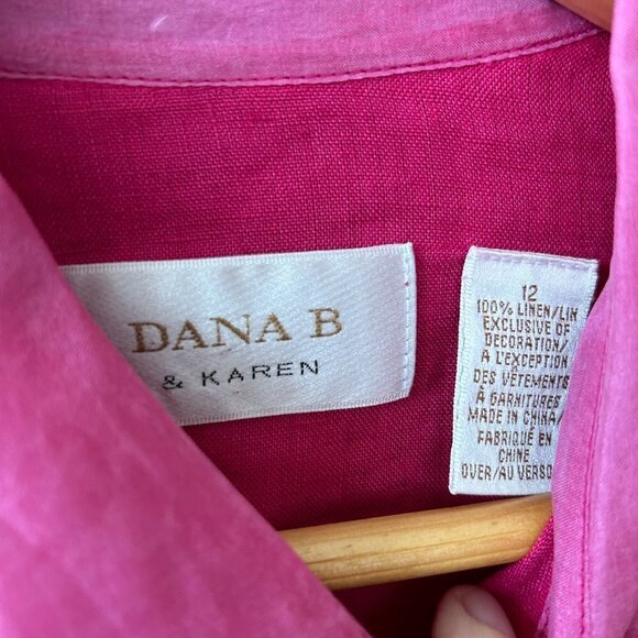 Dana B by Karen Linen Blouse Womens Size 12 Pink Collared Button Front Top FLAW - Picture 4 of 5